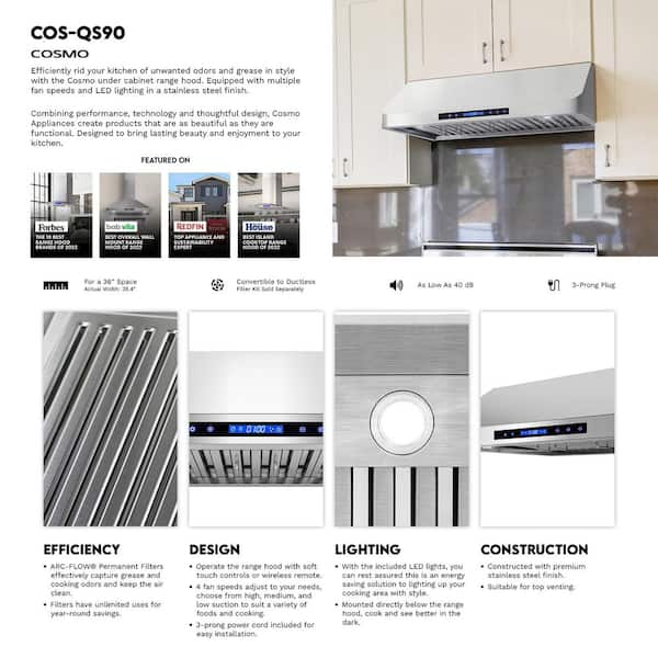 Cosmo 36 in. Haven Collection 500 CFM Ducted Under Cabinet Range