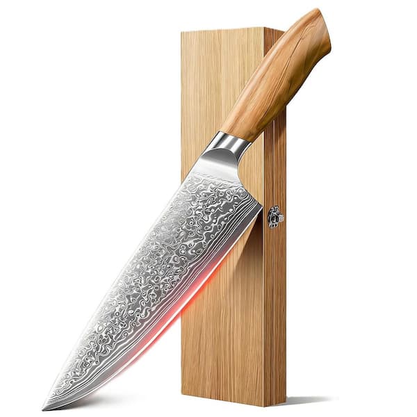 8 in. Alloy Steel Full Tang Japanese Chef's Knife, 67-Layers Damascus Kitchen Knife with Original Olive Wood Handle