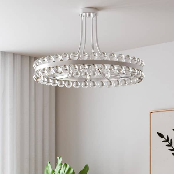 Maxax Jackson 24 in. 8-Light Modern Chrome Ringed Semi- Flush Mount with Clear Crystal Decoration