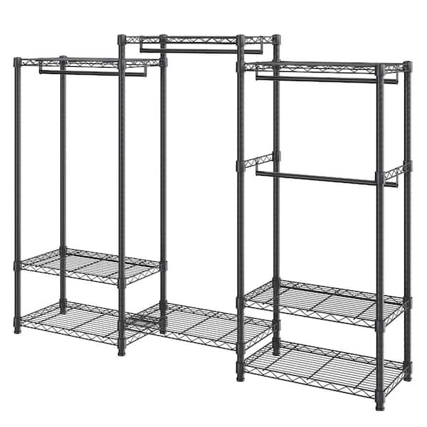Avex 68.5 in. W x 71 in. H Black Steel Heavy Duty Clothes Rack with 4 Hang Rods and 8 Storage Tiers