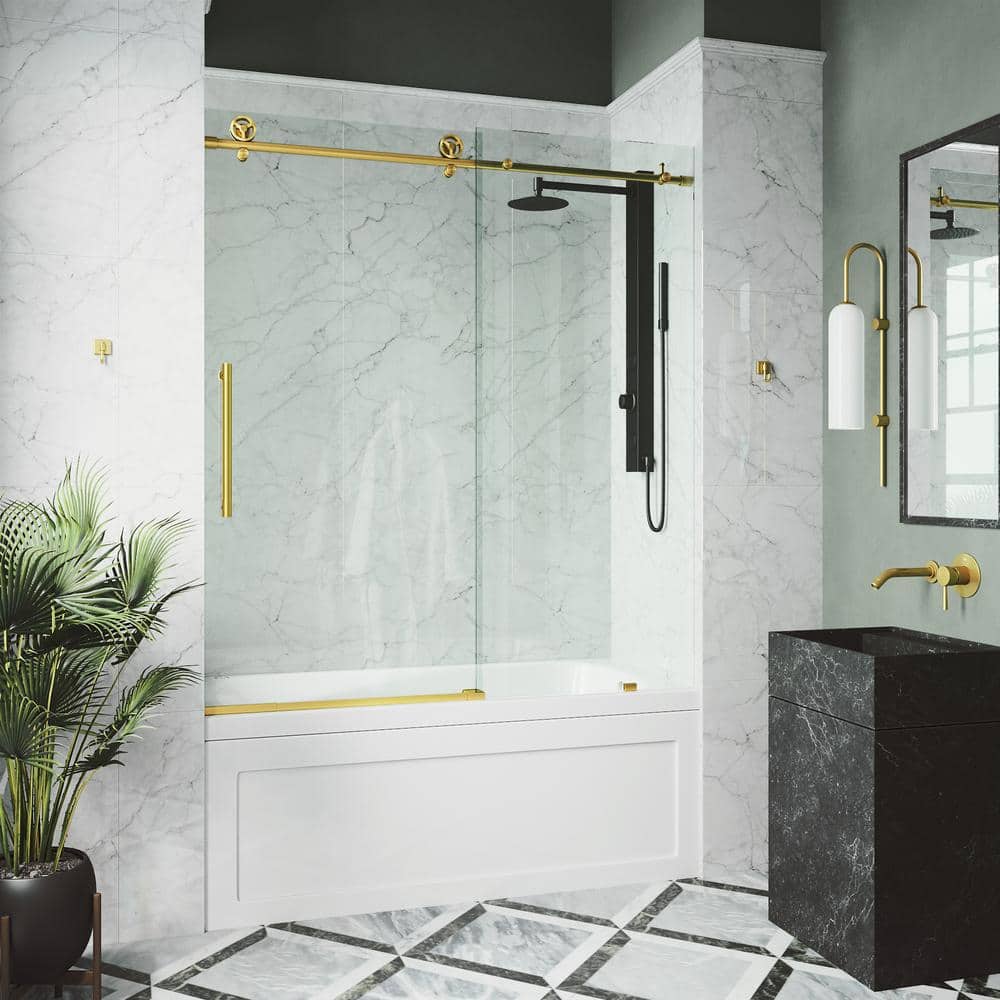 Cass 60'' Frameless Sliding Tub Door with Matte Gold Finish