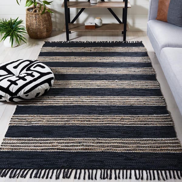 Vintage Leather Black/Natural 4 ft. x 6 ft. Interlaced Striped Area Rug