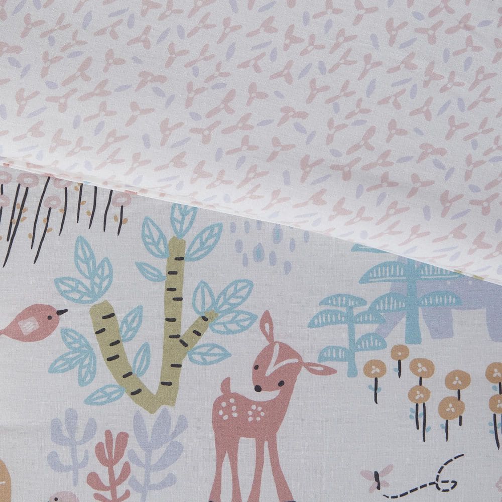 Blush Twin Cotton Reversible Woodland Animal Comforter Set