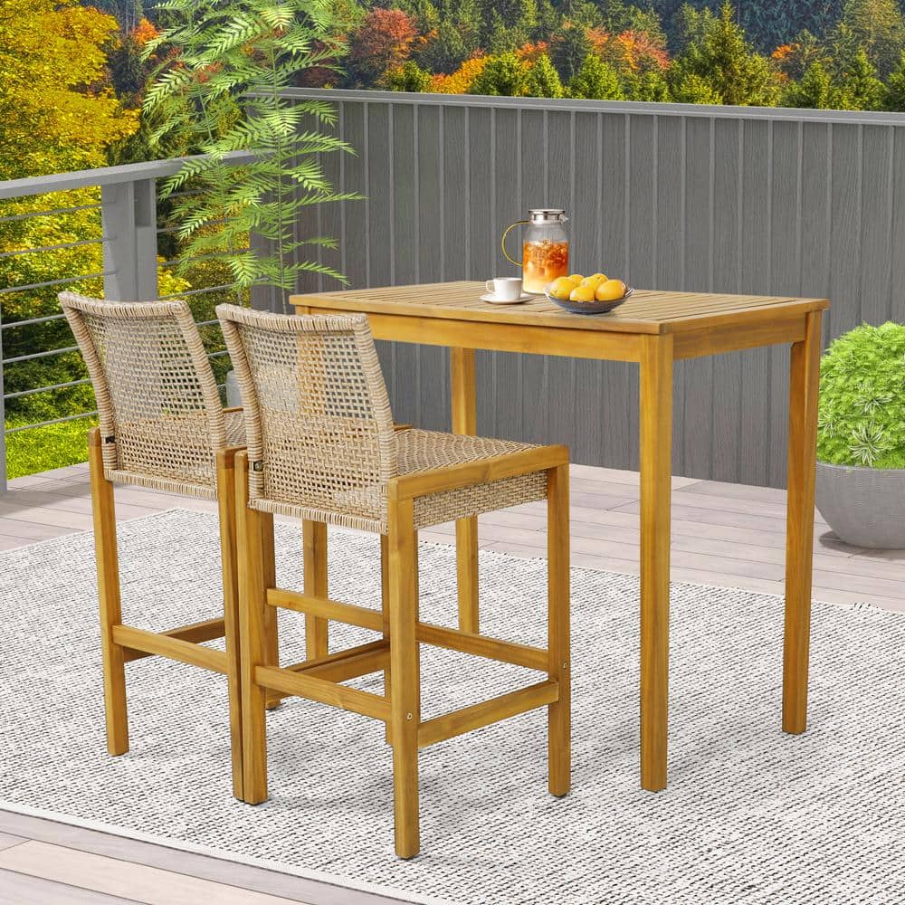 Rattan Patio Wood Barstools Outdoor Bar Stool with Backrest (Set of 2) price history on PriceWatchPro