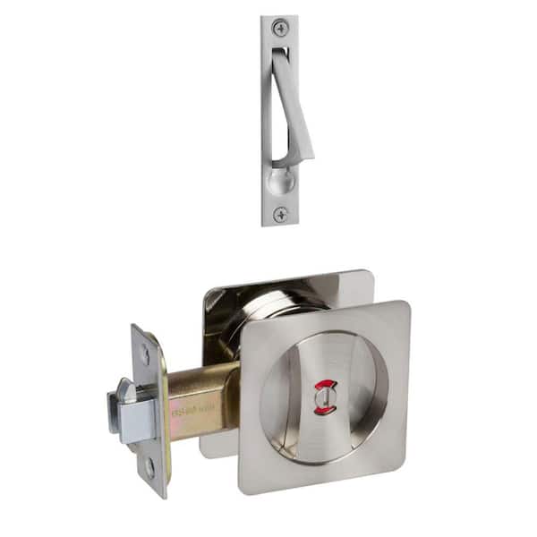 Contemporary Square Satin Nickel Bed, Bath Privacy Sliding Pocket Door Lock