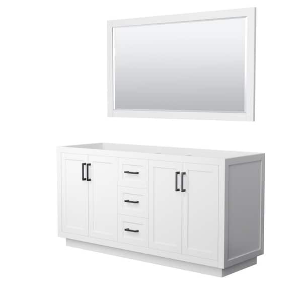 Wyndham Collection Miranda 65.25 in. W x 21.75 in. D x 33 in. H Double Sink Bath Vanity Cabinet without Top in White with 58 in. Mirror