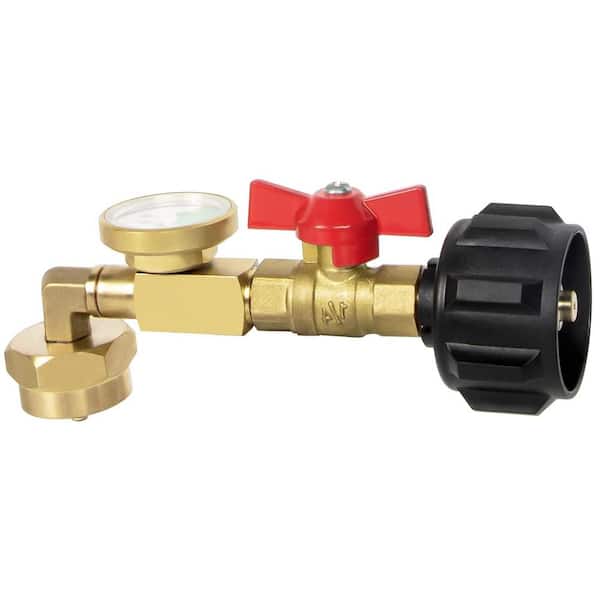 GASPRO 90° Elbow Design Solid Brass Propane Refill Adapter with Valve and Gauge for Fill 1 lb. Bottles from 20 lb. Tank
