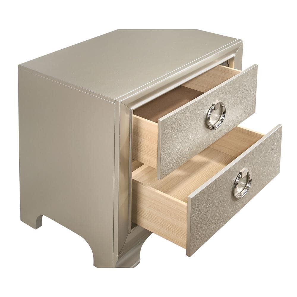 Metallic Sterling 2-Drawer Nightstand with Ring Handles