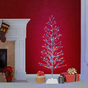 Indoor/Outdoor Artificial Christmas Tree with Multi-Colored LED Lights, Silver