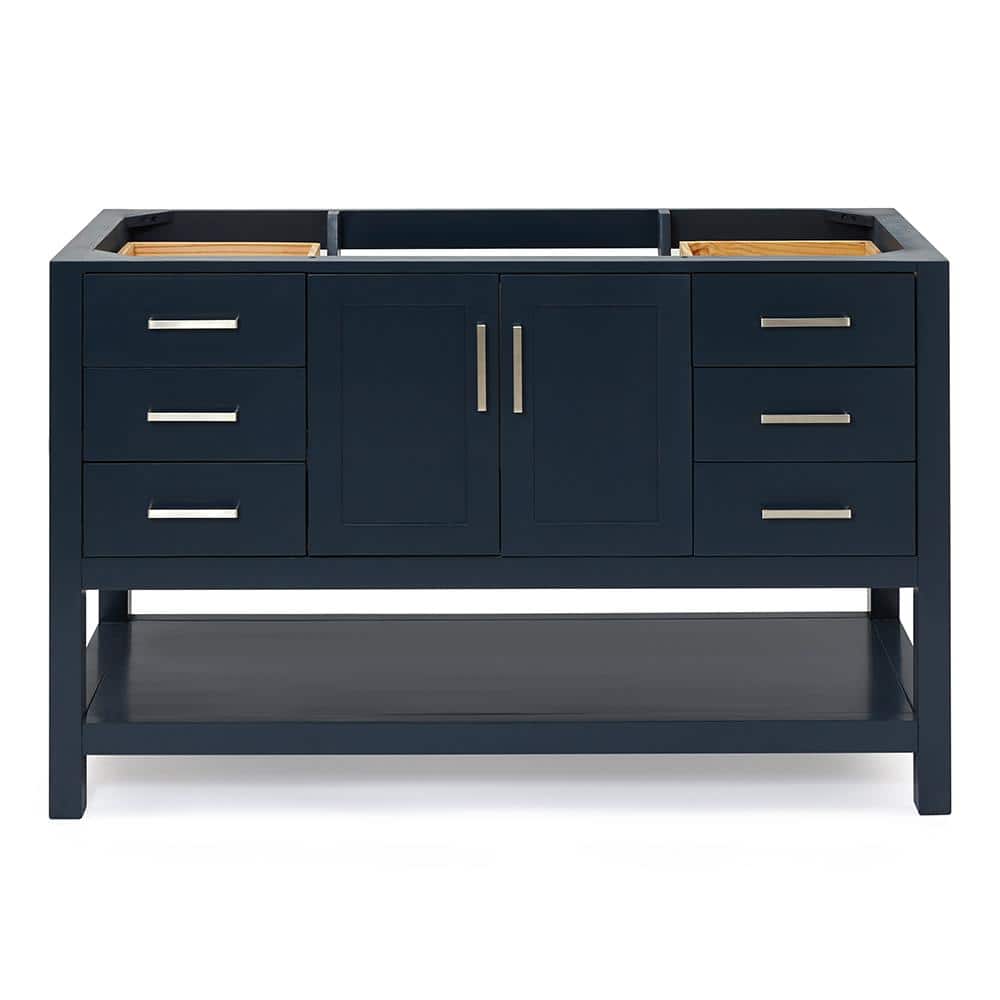 Midnight Blue Solid Wood Single Bathroom Vanity Base, 54"