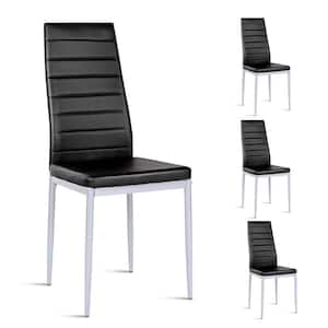 Black PVC Leather High-back Steel Dining Side Chairs Set of 4