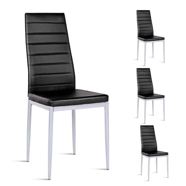 FORCLOVER Black PVC Leather High-back Steel Dining Side Chairs Set of 4