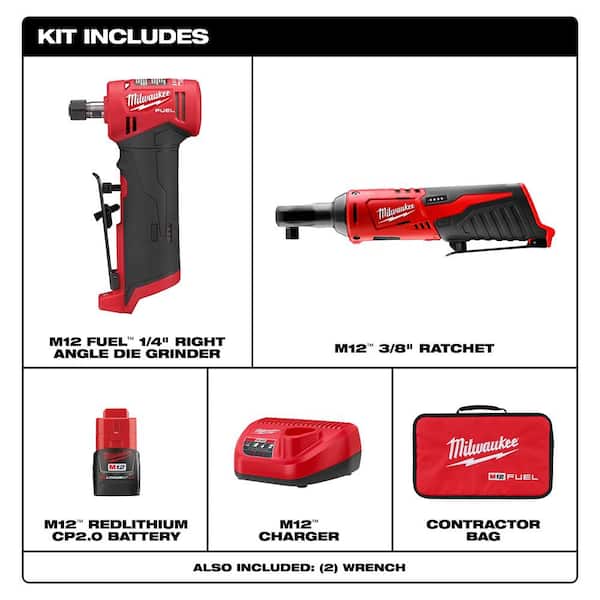 Milwaukee M12 FUEL 12V Lithium-Ion 1/4 in. Cordless Right Angle 