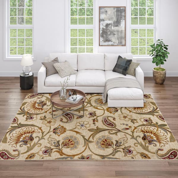 7x10 Transitional Ivory Large Area Rugs for Living Room, Bedroom Rug, Dining Room Rug, Indoor Entry or Entryway Rug, Kitchen Rug