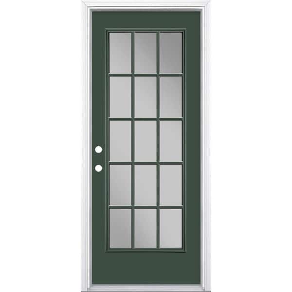 Masonite 32 in. x 80 in. Conifer 15 Lite Right-Hand Clear Glass Painted Steel Prehung Front Exterior Door Brickmold/Vinyl Frame