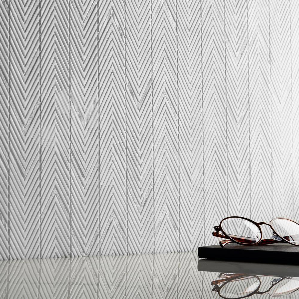 Blaze White Plastic Herringbone Mosaic Wall Tile