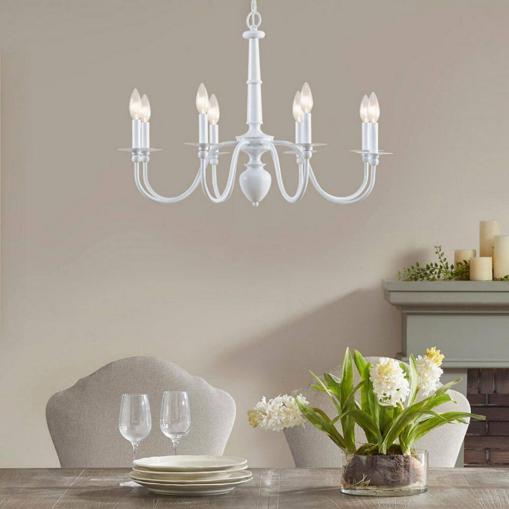 Vintage 8-Light Glossy White Metal Scrollwork Candle-Style Round Chandelier for Foyer (No Bulbs) price history on PriceWatchPro
