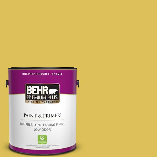 BEHR PREMIUM PLUS 1 gal. #P320-6 Sulfur Yellow Eggshell Enamel Low Odor Interior Paint & Primer