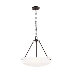 Kerrville 3-Light Bronze Traditional Transitional Hanging Pendant with Satin Etched Glass Shade