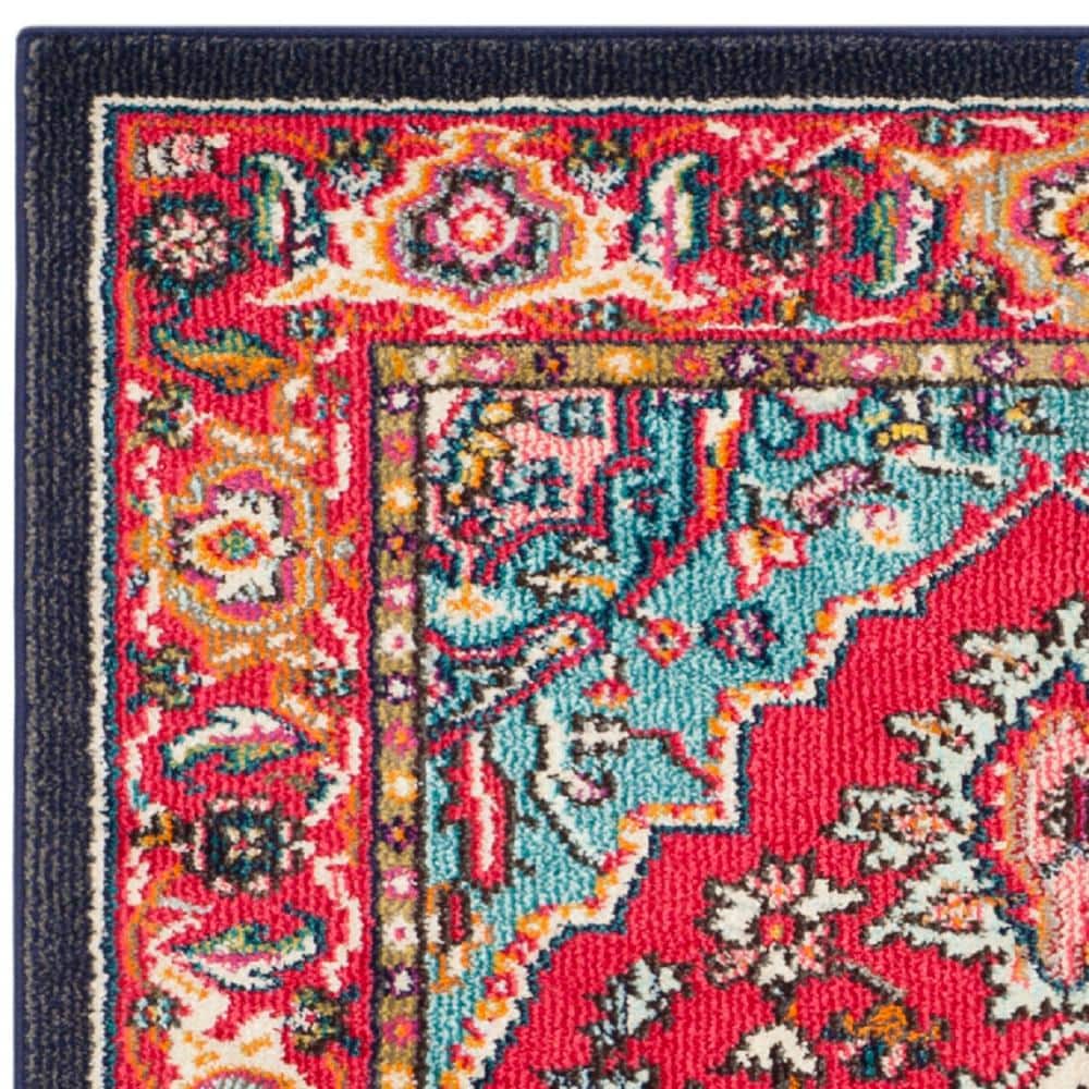 Red and Turquoise Floral Synthetic Area Rug