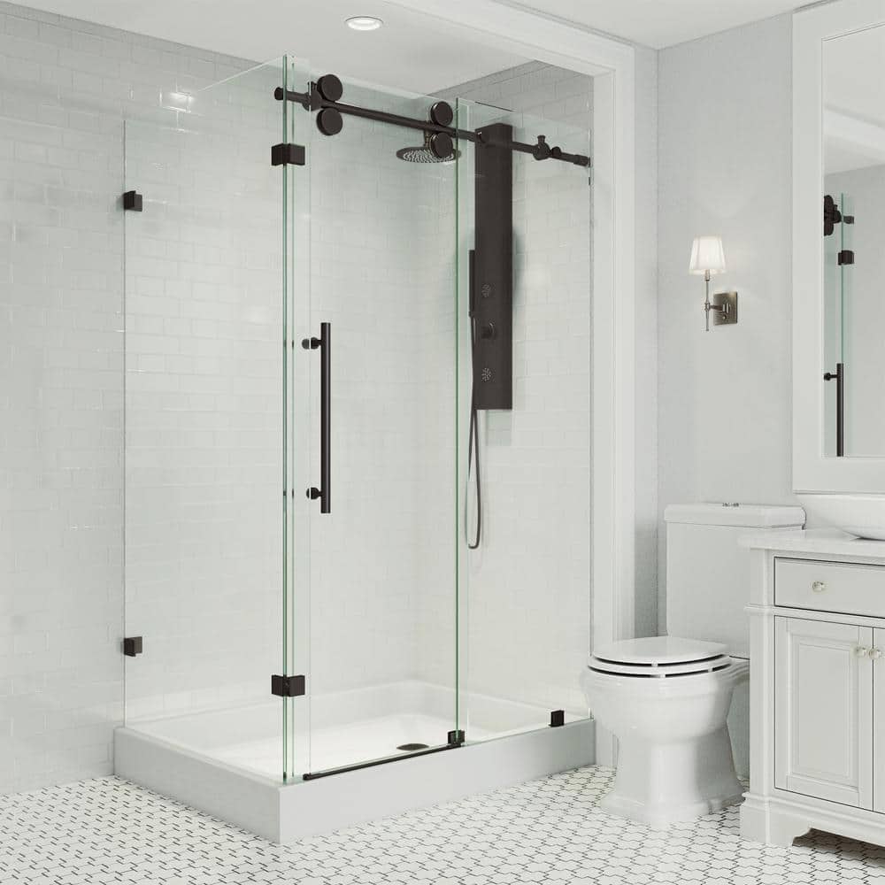 Winslow Matte Black Frameless Sliding Shower Enclosure with Clear Glass