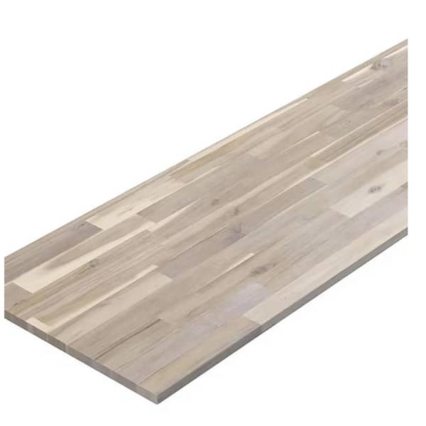 Interbuild 6.2 ft. L x 36 in. D, Acacia Butcher Block Island Countertop, Finished in Organic White with Square Edge