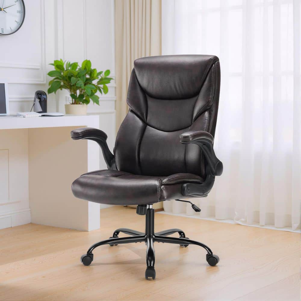 Ergonomic PU Leather Seat High Back Heavy Duty Office Executive Chair in Brown with Flip-up Arms price history on PriceWatchPro