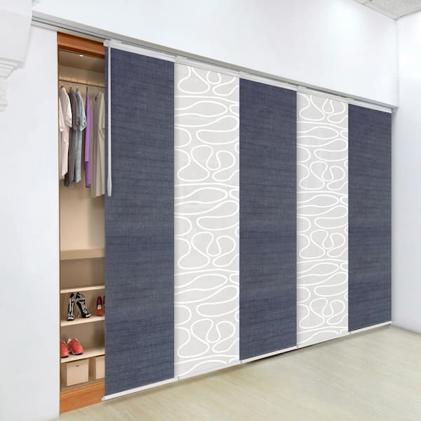 Denim Swirl 58 in. - 110 in. W x 94 in. L Adjustable 5- Panel Satin Nickel Single Rail Panel Track with 23.5 in. Slates