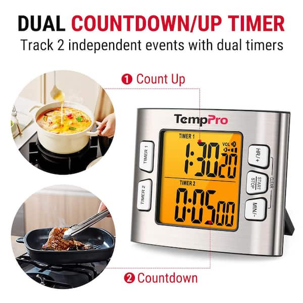 TempPro TM02W Digital Kitchen Timer with Adjustable Loud Alarm and
