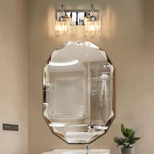 VOTOS 13.4 in. Traditional 2 Light Chrome Vanity Light with Clear Crystal Glass Shades