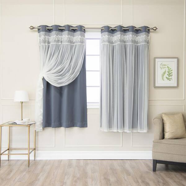 Best Home Fashion Stone Fringed Border Solid Grommet Room Darkening Curtain - 52 in. W x 63 in. L (Set of 2)