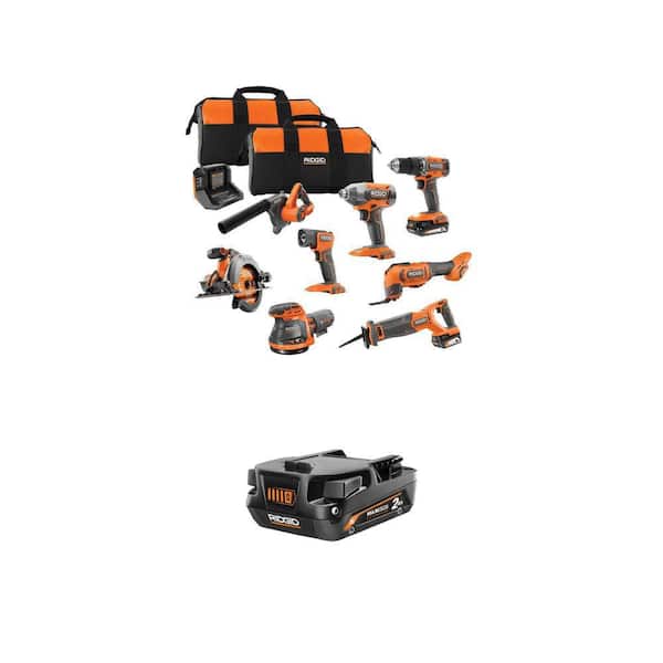 18V Cordless 8-Tool Combo Kit with 2.0 Ah and 4.0 Ah Battery and 18V 2.0 Ah Battery (2-Pack)