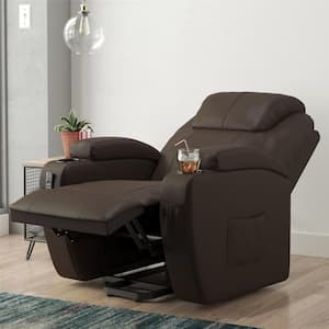 Hinton Brown Faux Leather Home Theater Power Lift Recliner 8-Vibration Massage Point and Heat