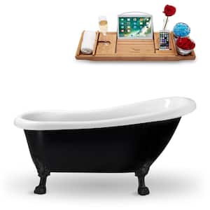 61 in. Acrylic Clawfoot Non-Whirlpool Bathtub in Glossy Black With Matte Black Clawfeet And Polished Gold Drain