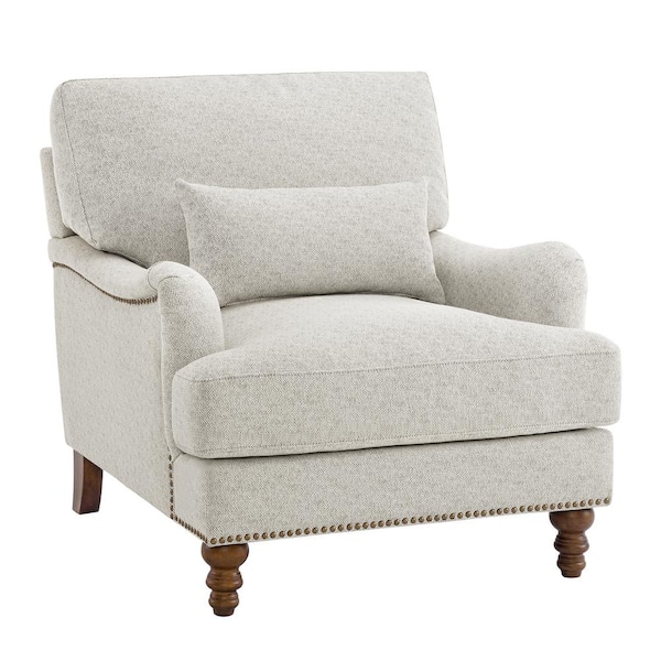 LUE BONA Herringbone Beige Fabric Upholstered Club Chair Filled with Goose Down and Foam Upholstered Accent Chair (Set of 2)