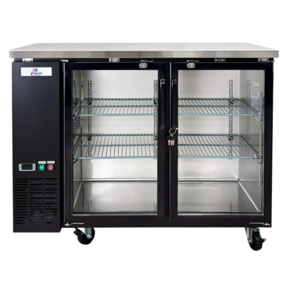 48 in. W 11.8 cu. ft. Commercial Under Back Bar Cooler Refrigerator with Glass Doors in Stainless Steel with Black