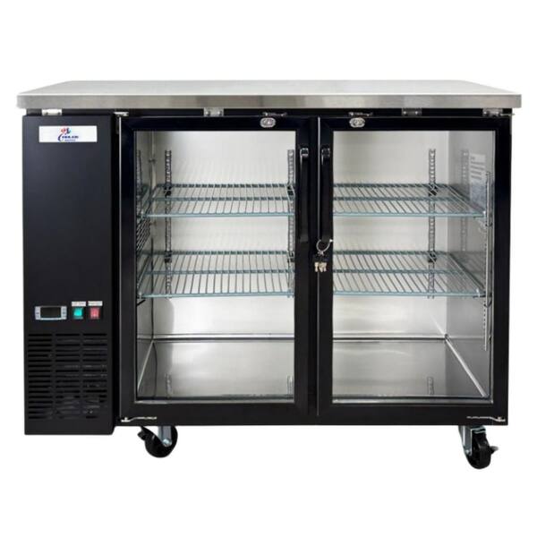 Cooler Depot 48 in. W 11.8 cu. ft. Commercial Under Back Bar Cooler Refrigerator with Glass Doors in Stainless Steel with Black