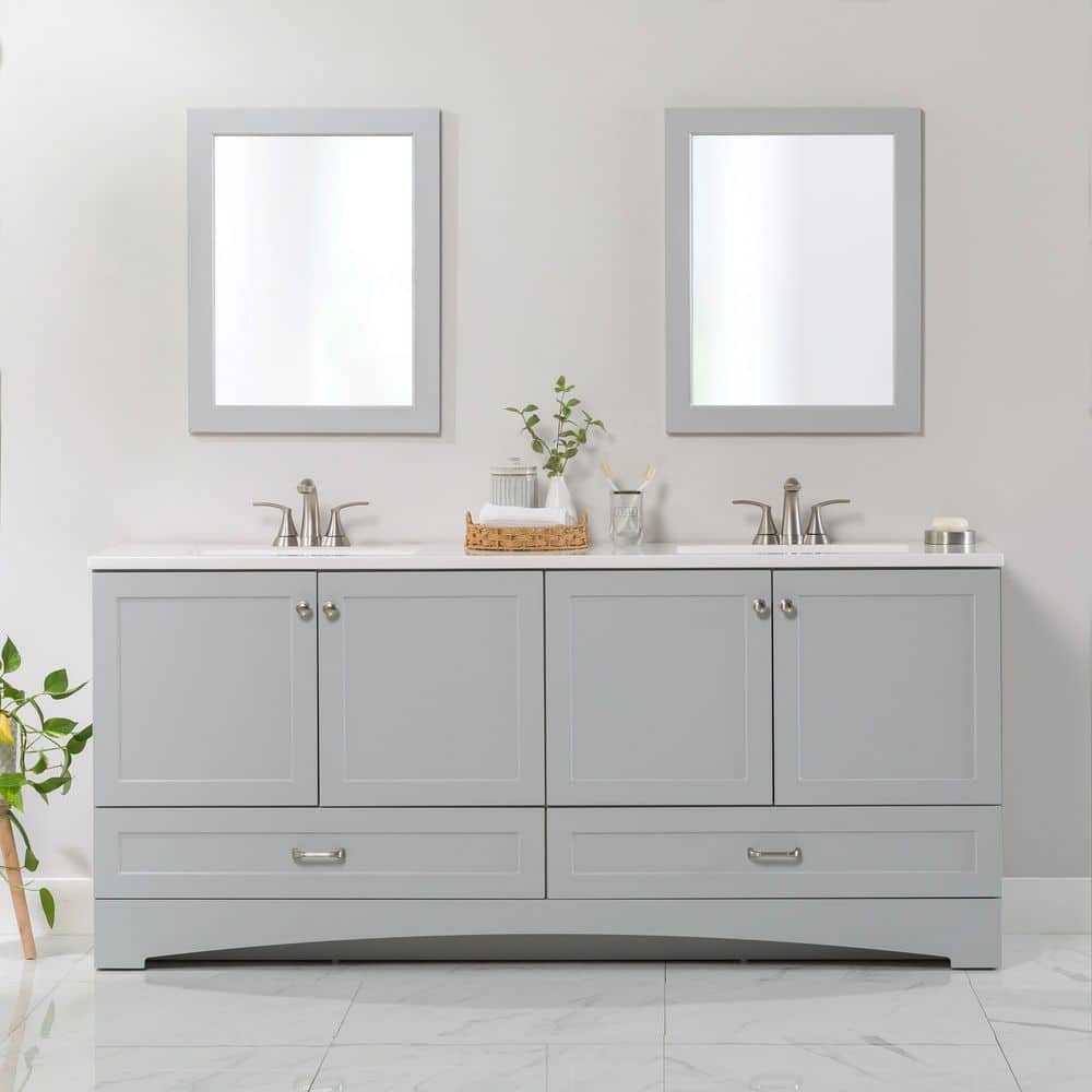 Lancaster 73 in. Double Sink Pearl Gray Bath Vanity with White Cultured Marble Top (Assembled) price history on PriceWatchPro