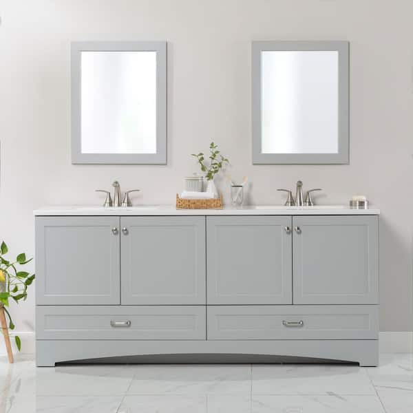 Lancaster 73 in. Double Sink Pearl Gray Bath Vanity with White Cultured Marble Top (Assembled)