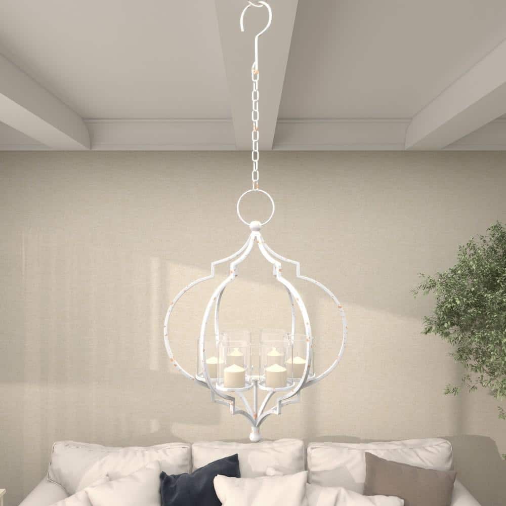 Elegant Farmhouse 17" White Metal Hanging Candle Lantern