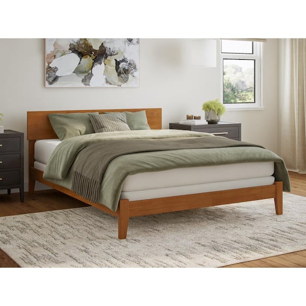 AFI Orlando Light Toffee Natural Bronze Solid Wood Frame Queen Foundation Panel Bed