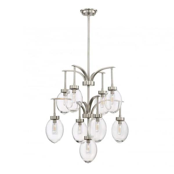 Filament Design William 9-Light Satin Nickel Chandelier with Clear Glass Shade