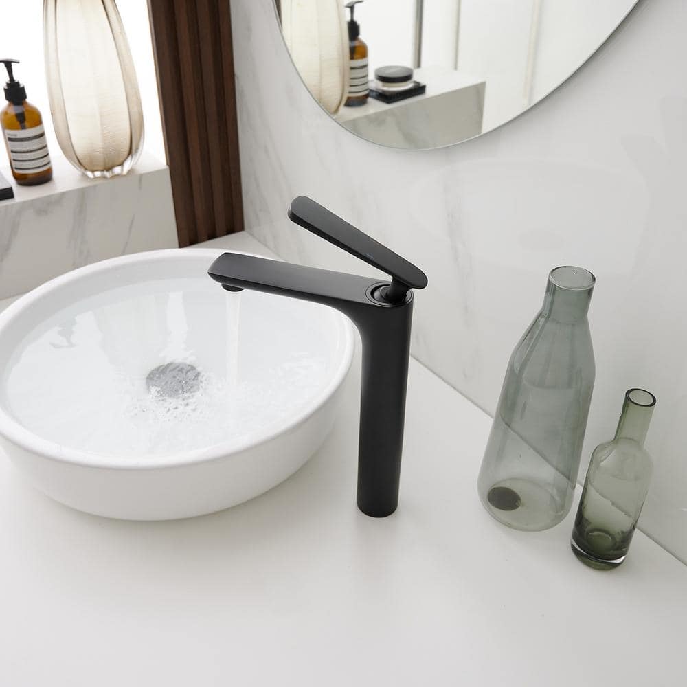 Matte Black Single Handle High Arc Vessel Sink Faucet