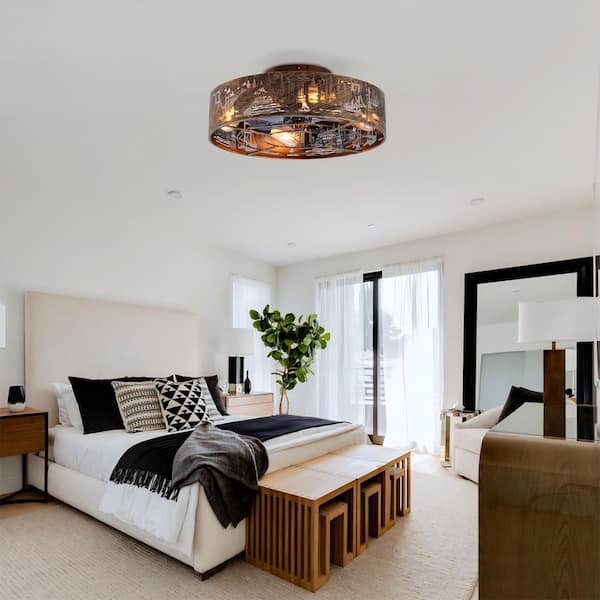 20 in. 4-Light Bronze Iron Art Reversible DC Motor Flush Mount Ceiling Fan with Remote Control 6 Wind Speeds Timing