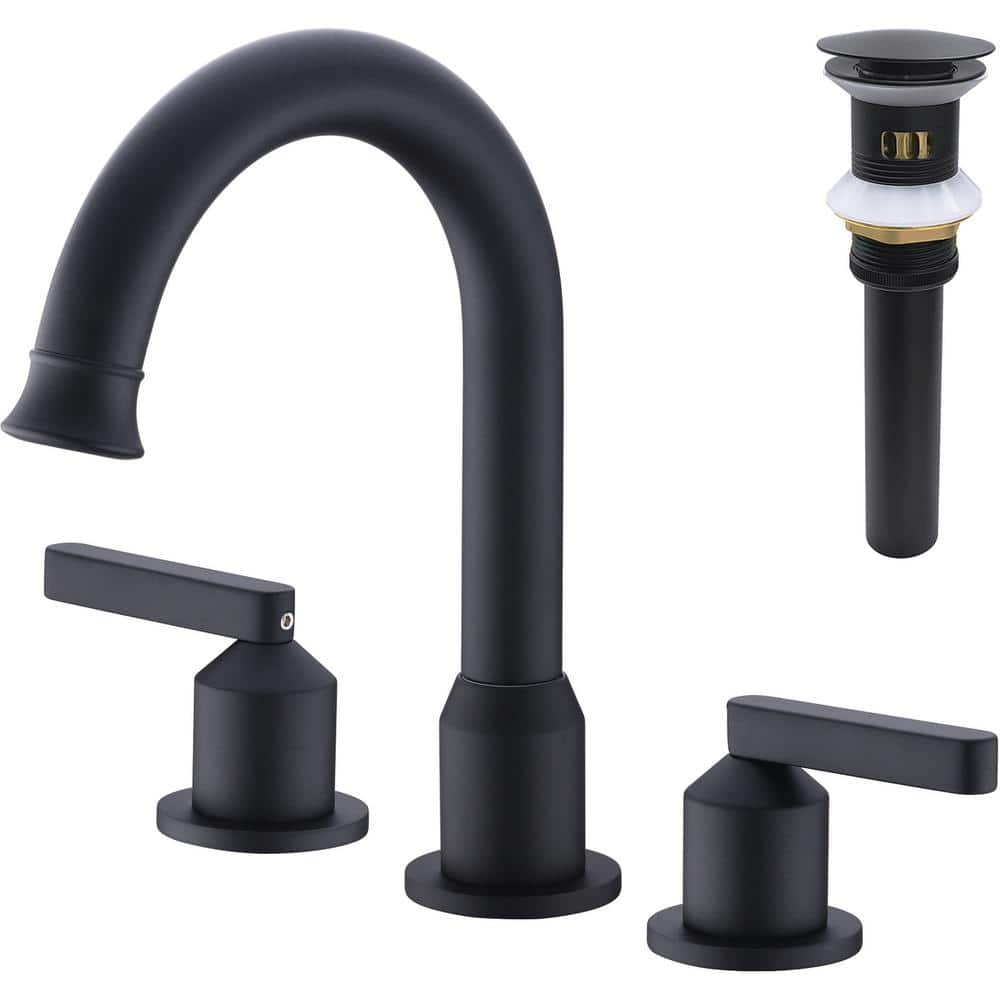 Matte Black Brass 8-Inch Widespread Bathroom Faucet with Cross Handles