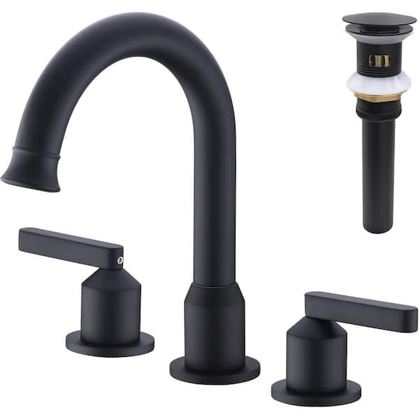 TRUSTMI Matte Black Bathroom Faucet 2 Handle 8 in. Widespread Vanity Sink Faucet with Overflow Drain 3 Hole Brass Sink Faucet