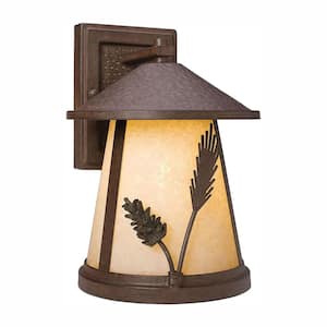 Lodge 10.63 in. 1-Light Weathered Spruce Outdoor Wall Lantern Sconce