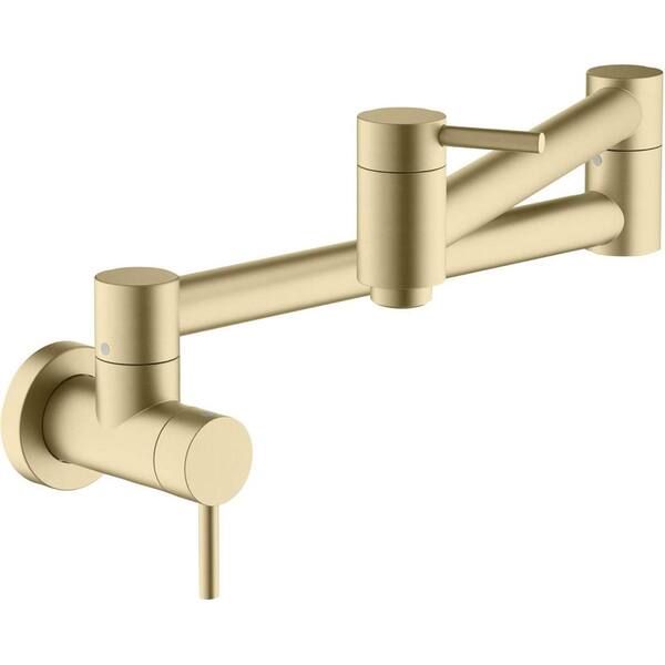 Circular Wall Mount Pot Filler with Handle in Brushed Gold