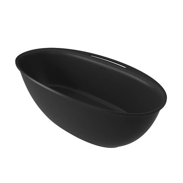 Dimakai 63 in. x 33 in. Solid Surface Freestanding Soaking Bathtub in Matte Black with Center Drain and Abrasive Pads