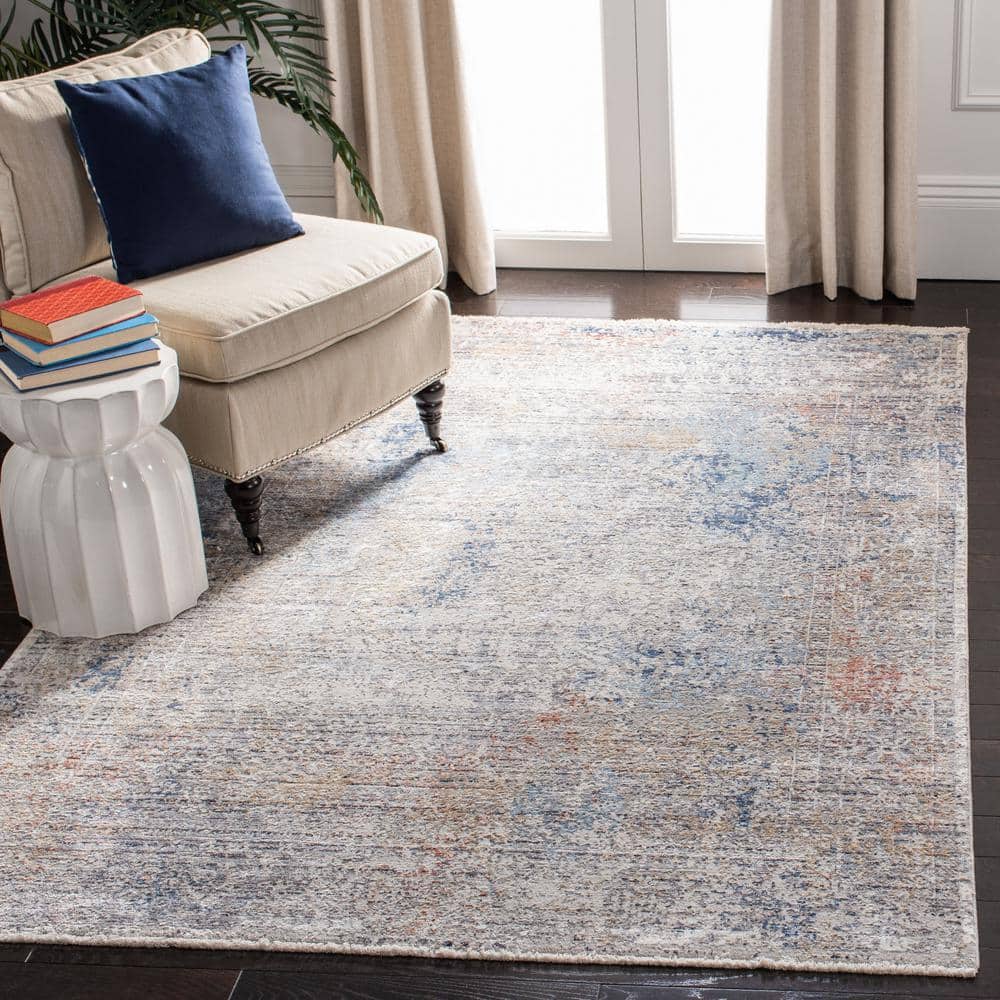 Elysian Gray & Blue Hand-Knotted Wool Blend 5' x 8' Area Rug